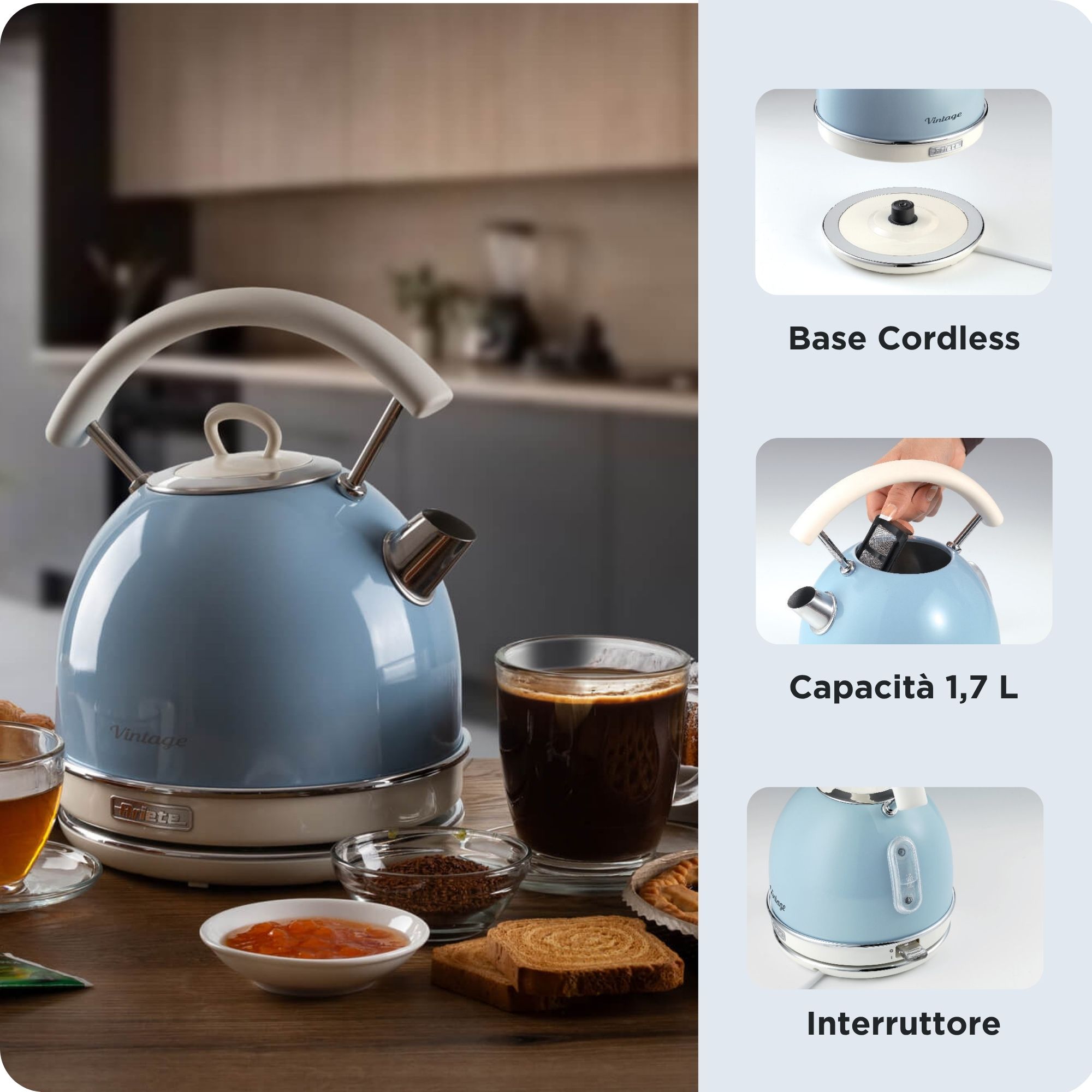 Bollitore eldom C270C | Capacità 1,7 litri | Bollitore per tè ad alto rendimento | Bollitore per tè dal design classico e retrò | Indicatore del livello dell'acqua | Nero
