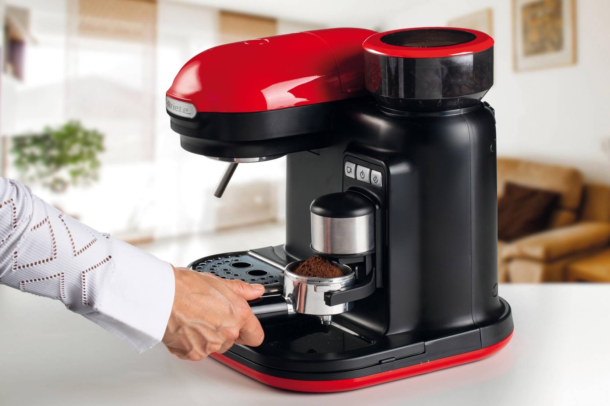 Ariete Moderna Espresso Machine - With Integrated Coffee Grinder Red