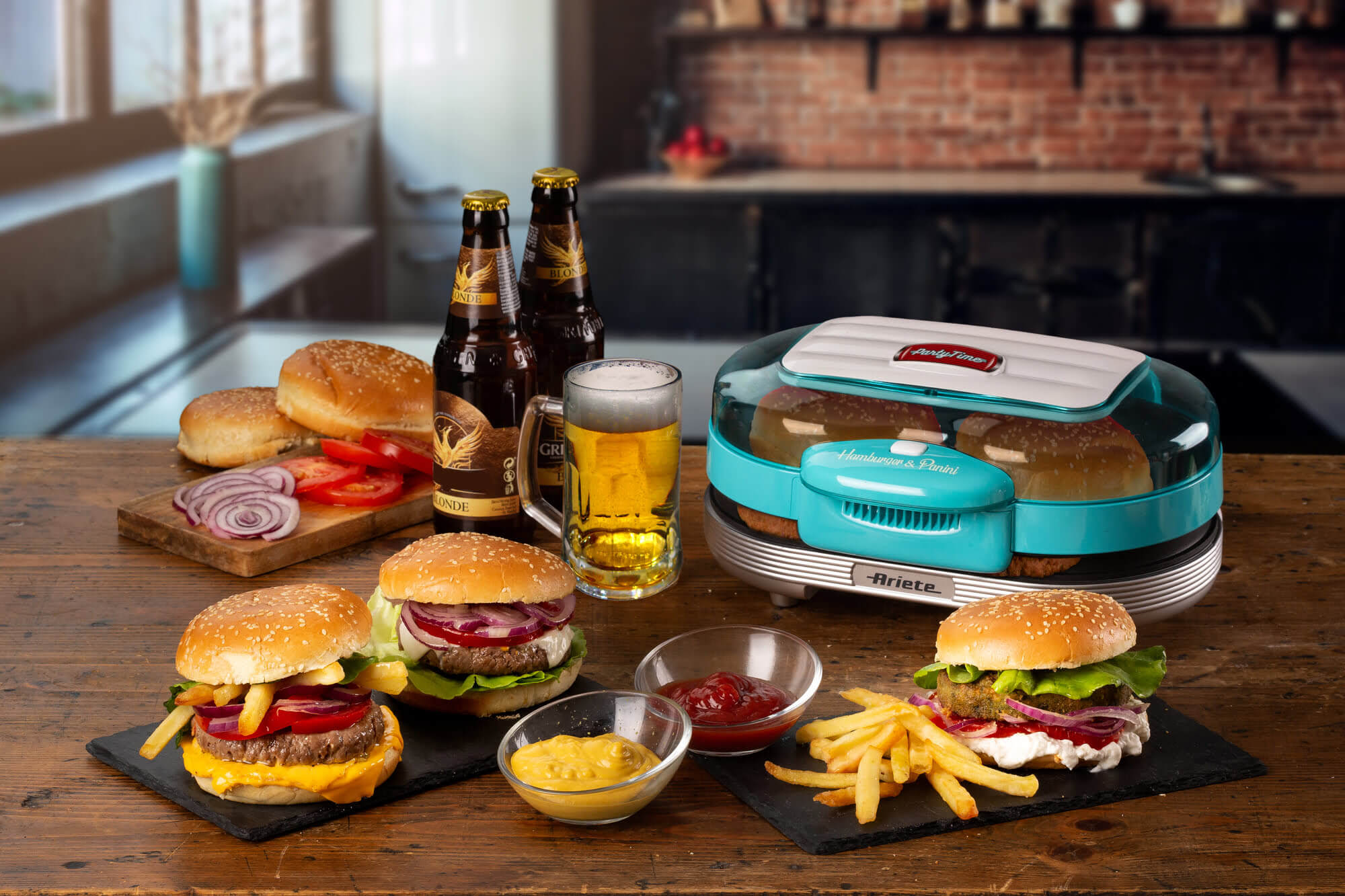 Electric burger table grill, Hamburger Maker Party Time