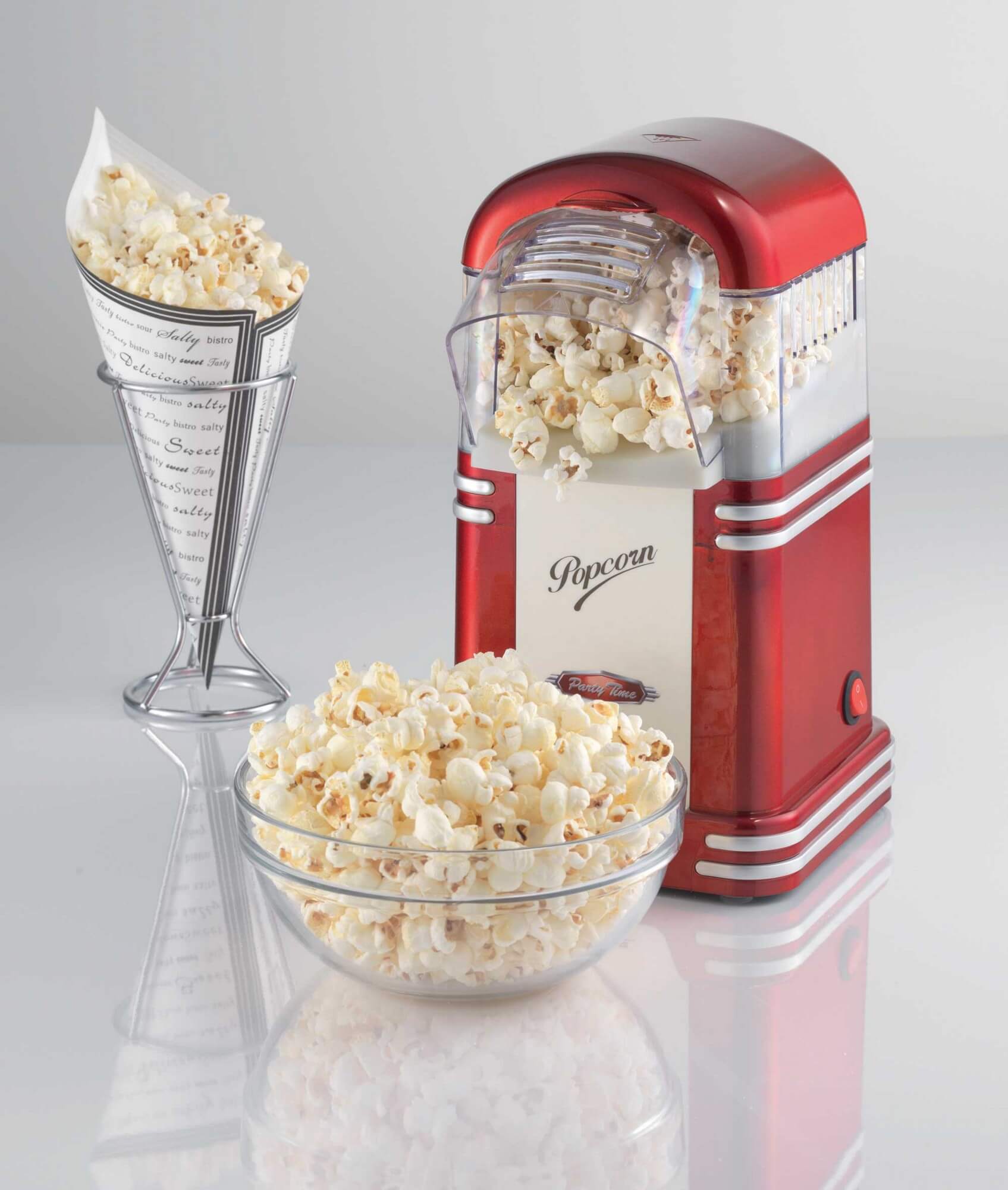 Rosenstein & Söhne Macchina per popcorn: Retro macchina per popcorn ad aria calda 1200 watt Aspetto trolley in miniatura Aria calda Popcorn Maker 