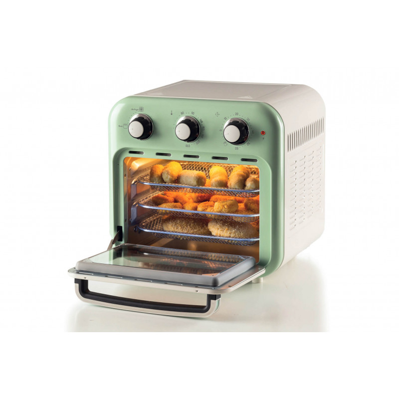Ariete 4632, Fritadeira 2 em 1, Air Fryer e Forno Elétrico Vintage Verde, Capacidade de 16 Litros, 1400 Wats, Porta Transparente - 220V