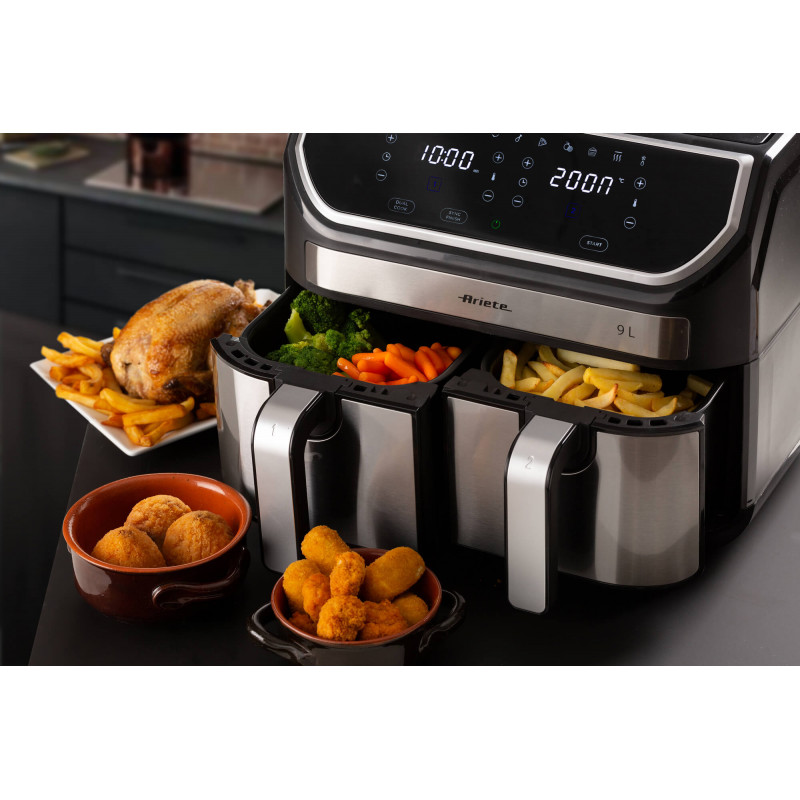 Friggitrice Ad Aria Doppia LEHMANN 9L XXL - 2400W, 12 Programmi, Controllo WiFi, 2 Cestelli Indipendenti, Fino A 200°C