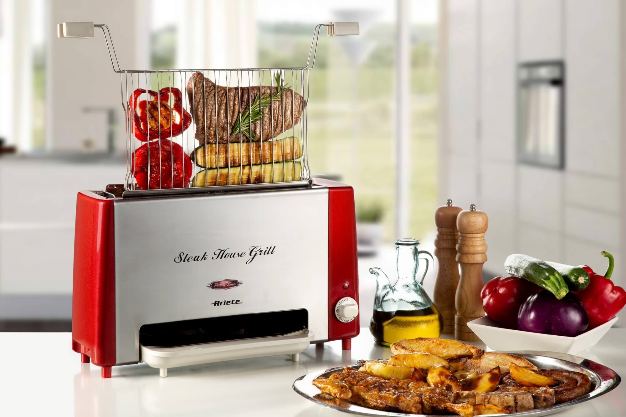 Vertical grill for meat, steaks, fish, vegetables
